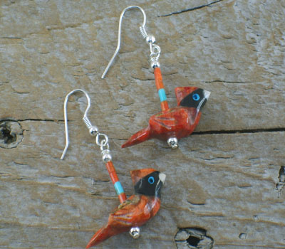 Cardinal Earrings - southwest carved coral